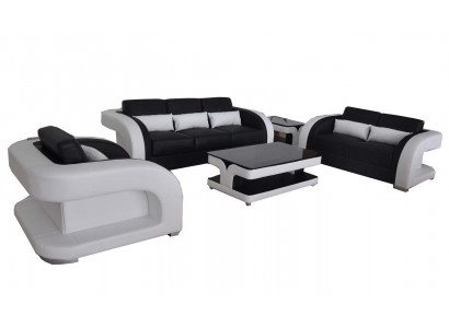 XXL Leather Living Landscape Set Design Modern Sofa + USB Suites 3+2+1 New