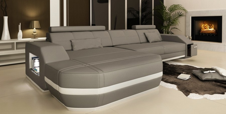 Sectional sofa USB + LED sofa living landscape U-shape upholstered couch leather sofa fabric leather