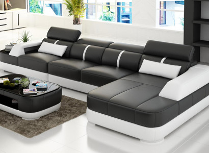 Leather sofa upholstery seat corner sofa set living room landscape couch with USB