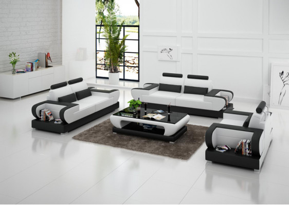 Leather sofa couch living area 3+2+1 seater set design modern sofa with USB