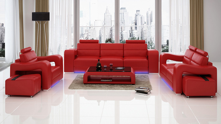 Leather sofa couch living landscape 3+2+1 seating set design modern sofa USB new