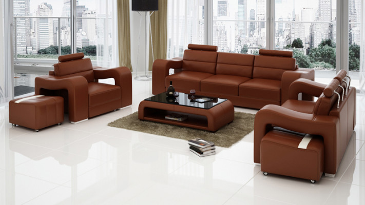 Leather sofa couch living landscape 3+2+1 seating set design modern sofa USB new