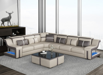 Sofa USB LED Upholstered Sofas Couches Landscape Furniture Seat Corner Set L Shape New