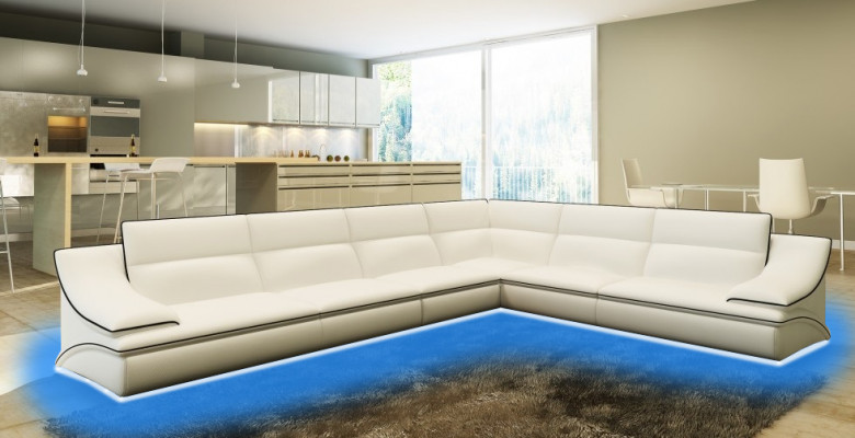 Corner sofa with USB, couch sofa living landscape seating corner suite leather textile Salut
