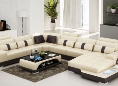 Leather U-Shape Living Landscape Couch Big XXL Sofa Upholstery Corner Set Corner Senden
