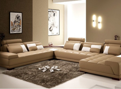 Leather sofa couch upholstery seat corner living landscape couch corner set PH376 beige