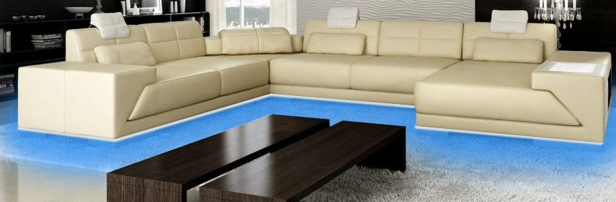 Leather sofa couch designer sofa U-shape corner set upholstered corner XXL Big PH3005