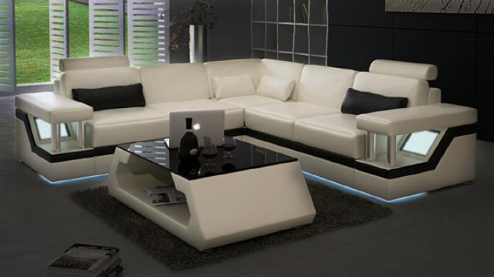 LEATHER SOFA XXL SUITE LIVING LANDSCAPE CORNER COUCH LEATHER CORNER SOFA BLACK / WHITE