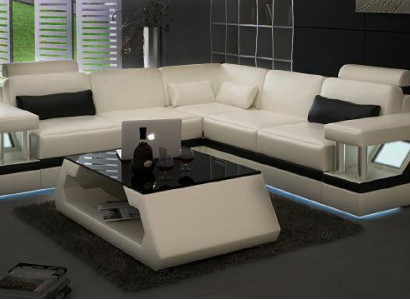 LEATHER SOFA XXL SUITE LIVING LANDSCAPE CORNER COUCH LEATHER CORNER SOFA BLACK / WHITE