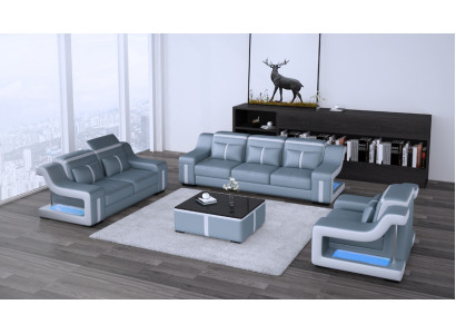 Designer sofa couch 3+2 seats upholstery leather couches big sofas illuminated