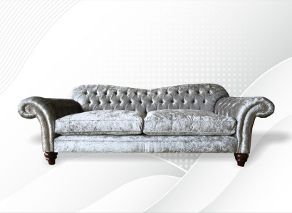 Three-seater sofa, 3-seat couch, Chesterfield upholstered seating set, grey velvet