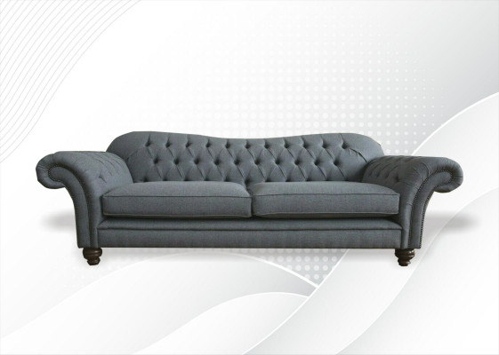 Big Chesterfield Upholstered Sofa Design Luxury 4-Seater Textile Couch