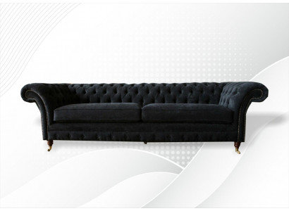 Big Sofa 4 Seater Couch Chesterfield Upholstered Suite Leather Textile Black