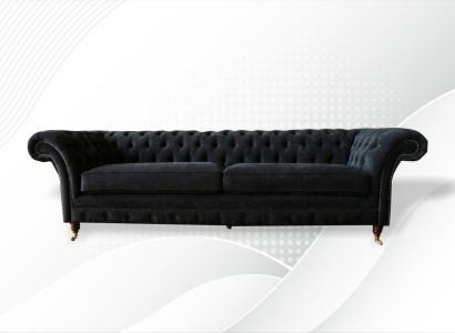 Big Sofa 4 Seater Couch Chesterfield Upholstered Suite Leather Textile Black