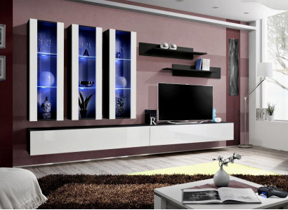 Wall unit hanging cabinet living room sideboard TV stand modern design set 7-piece.