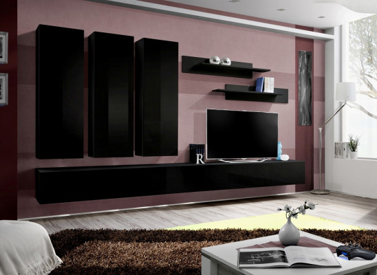 Complete set 7 pieces black living room wall cabinet wooden furniture luxury furniture new
