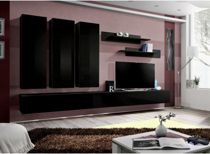 Complete set 7 pieces black living room wall cabinet wooden furniture luxury furniture new