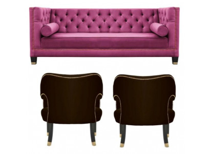 Rosa Chesterfield 2-seater Black Textile Modern Design Luxury Furniture Sofa Set New