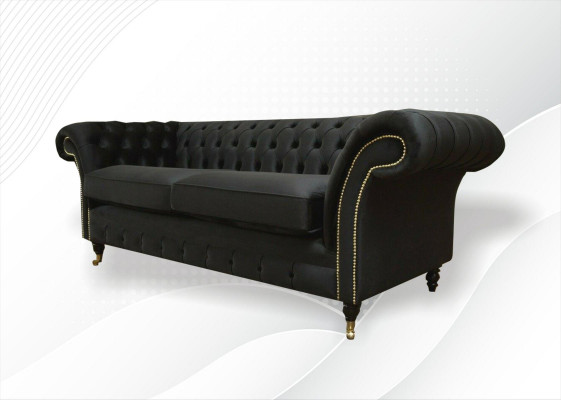Chesterfield Couch Upholstered Sofas Classic Fabric Black Sofa 3 Seater