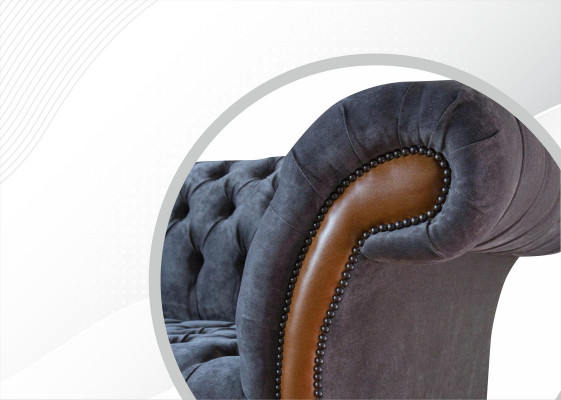 Chesterfield Sofa Couch Upholstery 3-Seater Gray Textile Fabric Gray Couches