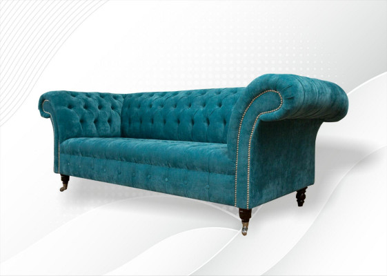 Chesterfield Couch Upholstered Sofas Classic Textile Turquoise 3-Seater Fabric