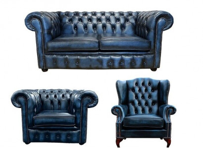 Chesterfield leather sofa set sofa couch leather upholstery wing chair