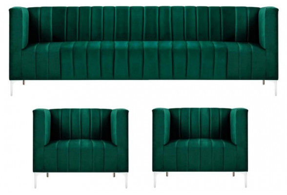 Three-seater sofa set fabric living room velvet design green sofa 2 armchairs group