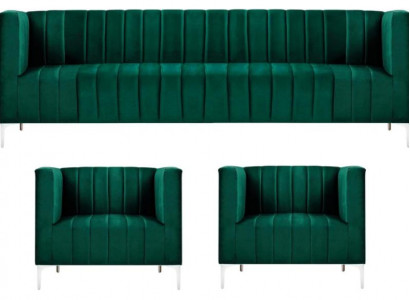 Three-seater sofa set fabric living room velvet design green sofa 2 armchairs group