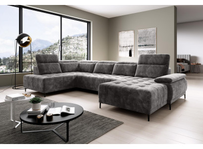 Sofa with bed function, couch, textile sofa, living landscape, leather design, corner sofa, U-shape.