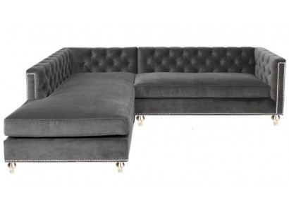 Corner sofa living landscape couch corner suite upholstered velvet fabric furniture design grey