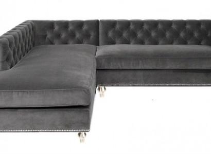 Corner sofa living landscape couch corner suite upholstered velvet fabric furniture design grey
