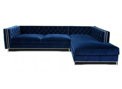 Blue corner sofa, XXL living landscape, furniture design couch, corner set upholstery, big Chesterfield.