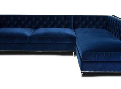 Blue corner sofa, XXL living landscape, furniture design couch, corner set upholstery, big Chesterfield.