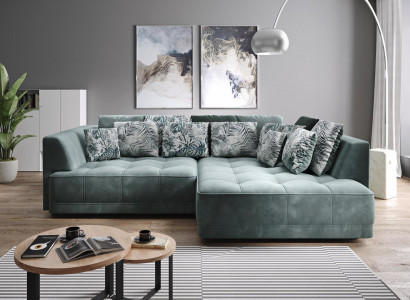 Sectional Sofa L Shape Living Landscape Couch Sectional Sofa Upholstery Green L-Shape Modern Sofa