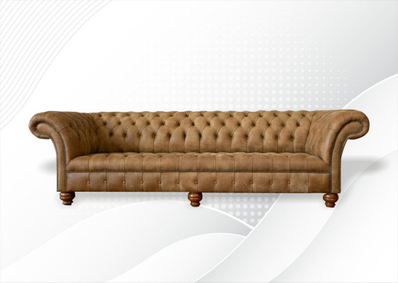 Chesterfield 4-seater light brown modern design leather sofas creative furniture