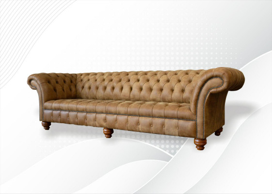 Chesterfield 4-seater light brown modern design leather sofas creative furniture