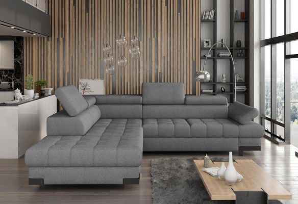 Gray L-shaped sofa couch upholstered corner living landscape design corner sofa textile leather