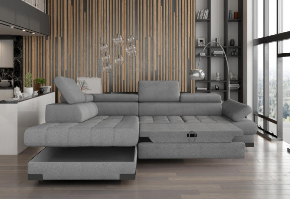 Gray L-shaped sofa couch upholstered corner living landscape design corner sofa textile leather