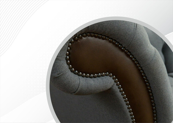 Chesterfield 4 Seater Gray Fabric Living Room Design Upholstered Sofa Large Textile Furniture
