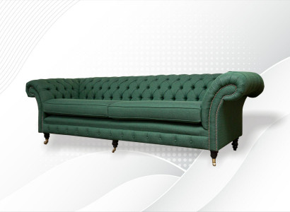 Chesterfield 4 Seater Dark Green Living Room Design Couch Sofa Big Furniture Fabric