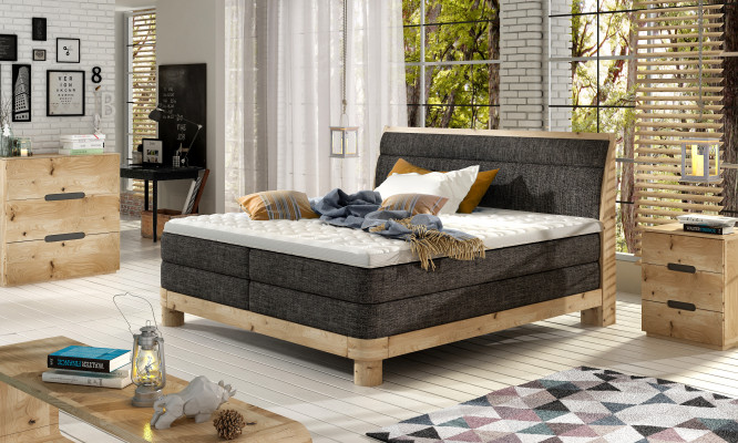 Oak solid wood bed box spring beds massive double wood upholstery design