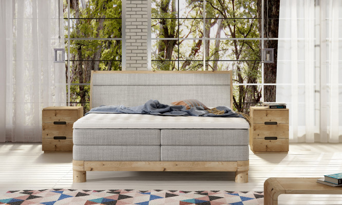 Oak solid wood bed box spring beds massive double wood upholstery design