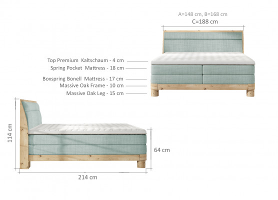 Oak solid wood bed box spring beds massive double wood upholstery design