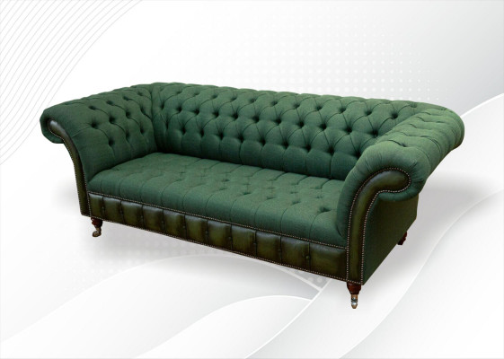 Chesterfield 3-Seater Dark Green Living Room Design Couches Upholstered Sofa Textile