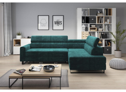 Green corner sofa textile sofa upholstered suite modern couch living landscape L shape
