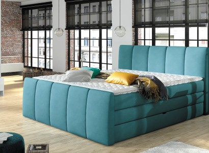 Box spring bed beds blue 180x200 sleep room textile hotel bed upholstery design