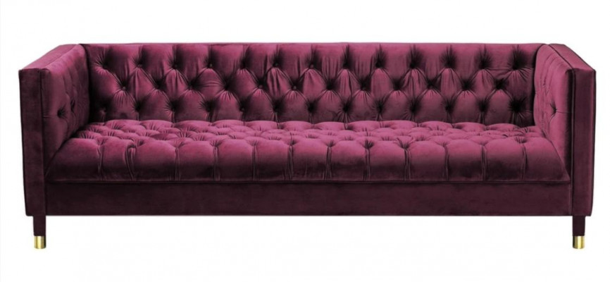 Burgundy Three-seater Fabric Living Room Design Couches Upholstered Sofa Chesterfield New