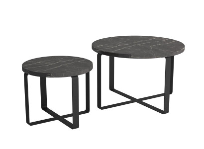 2x Coffee Side Tables Stainless Steel Black Round Furniture Modern Design Set
