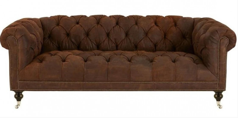 Brown three-seater Chesterfield modern design leather sofa design furniture velvet fabric