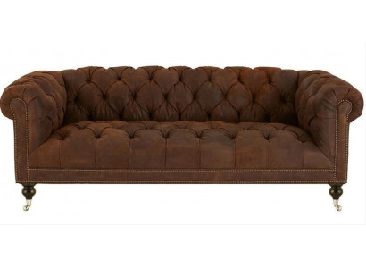 Brown three-seater Chesterfield modern design leather sofa design furniture velvet fabric